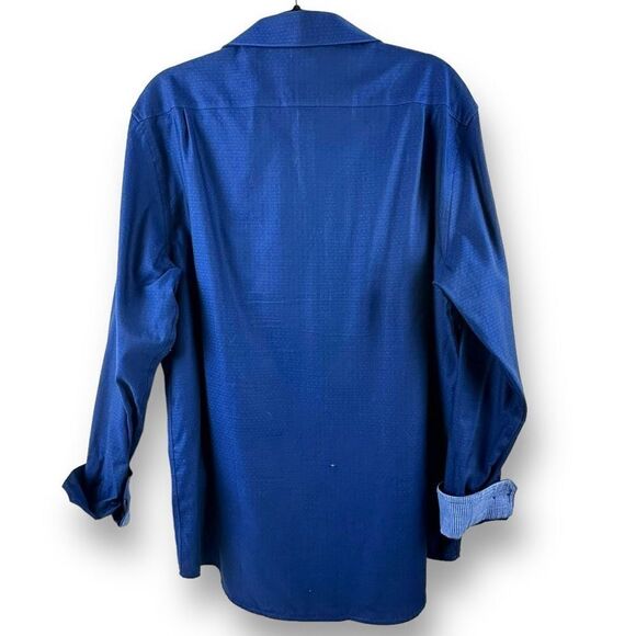 Ryan Seacrest Distinction Men Size 16 1/2 Dress Shirt Blue Pattern Long Sleeve - Picture 2 of 11